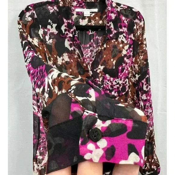 Diane Von Furstenberg Lorelai Print Chief Cheetah Splash Pink Silk Blouse Sheer‎ - Picture 11 of 11